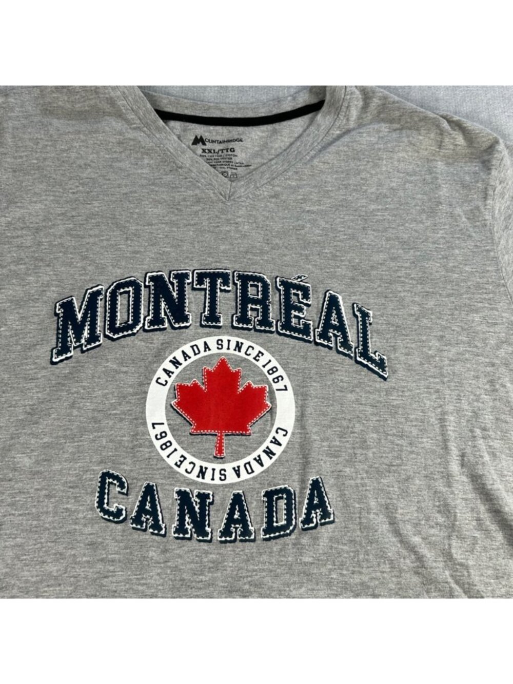Montreal Canada Graphic V-Neck T-Shirt XXL MountainRidge Gray Cotton Blend - Picture 2 of 6